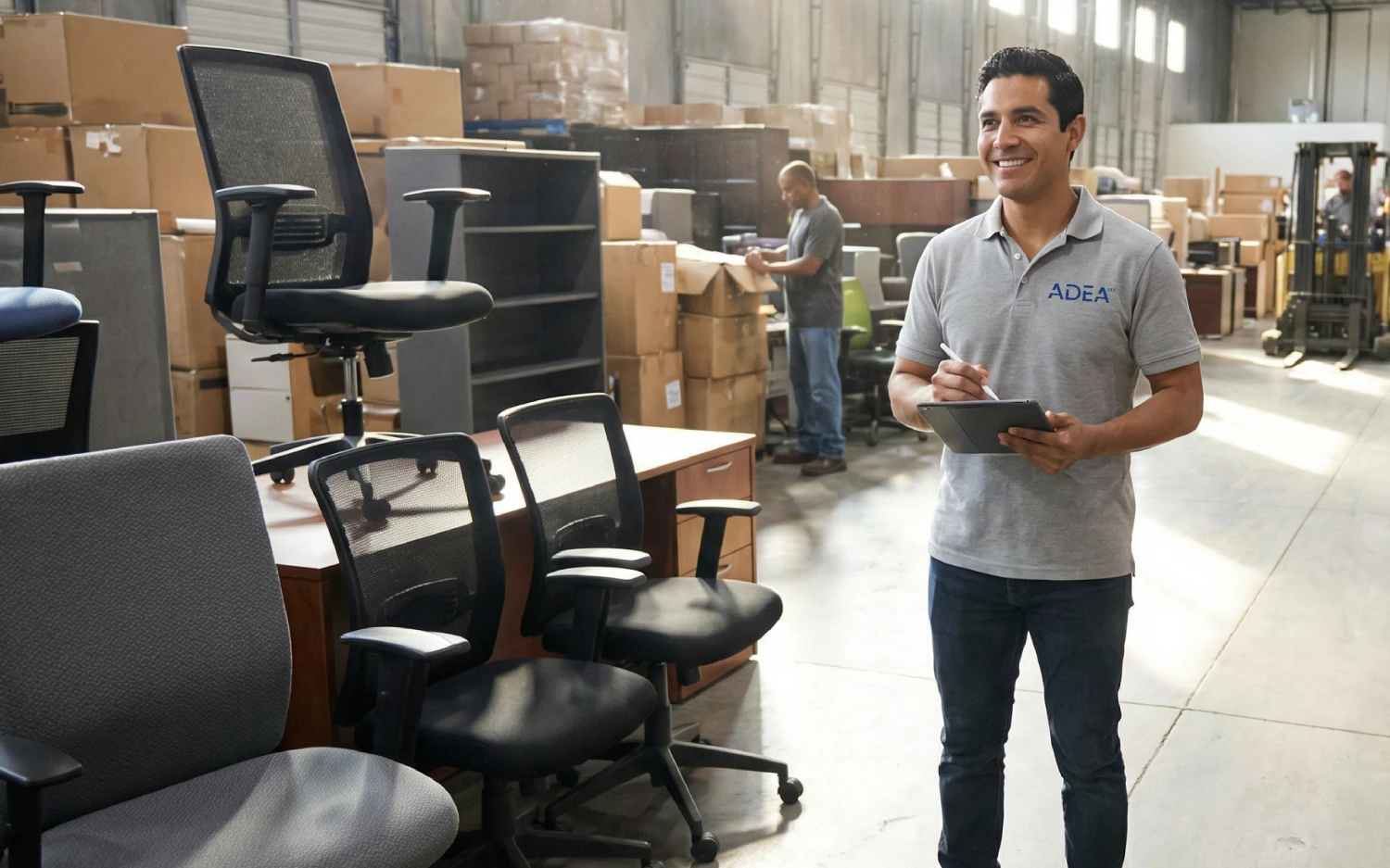 Un empleado de AdeA México realizando inventario de archivos